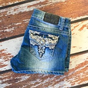 Sound Girl Denim Shorts Lace Appliqué Pockets Sz 3